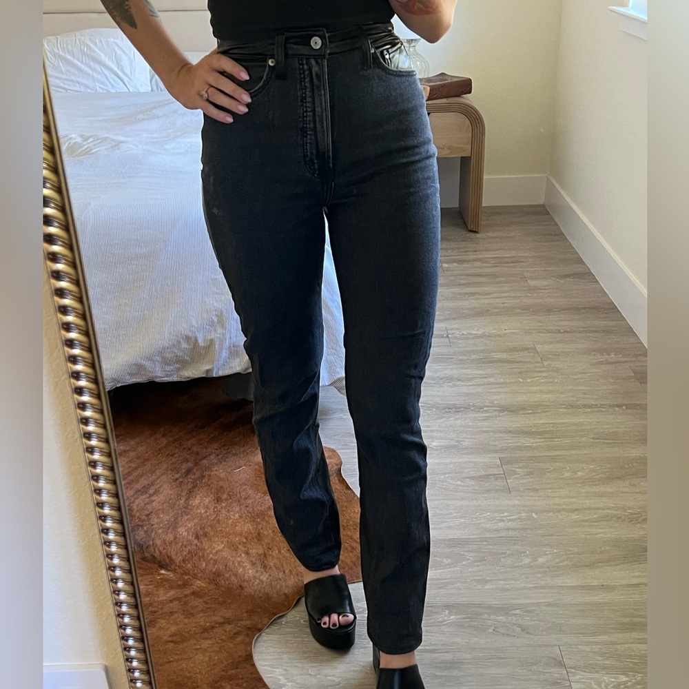 NWT Abercrombie ultra high rise ankle jeans black leather